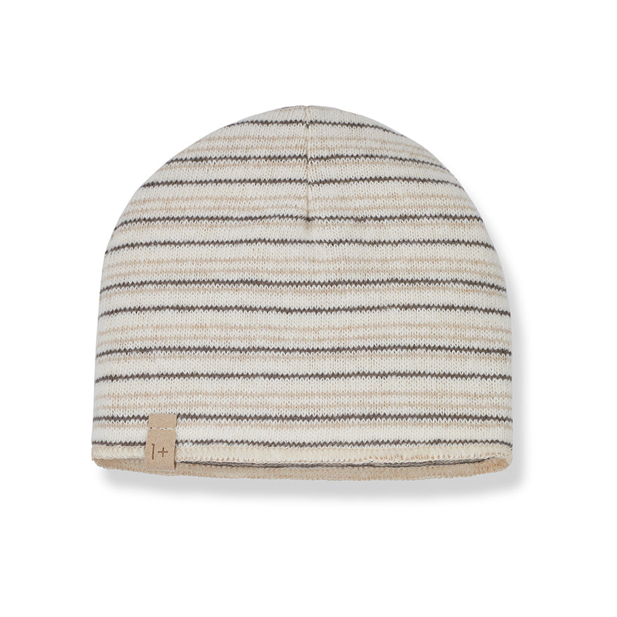 1+ In The Family Perrin Baby Beanie with Striped design in Ecru color. Made in Spain