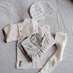 1+ In The Family Perrin Baby Beanie with Striped design in Ecru color. Made in Spain