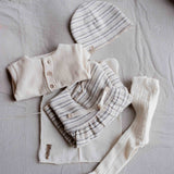 1+ In The Family Perrin Baby Beanie with Striped design in Ecru color. Made in Spain
