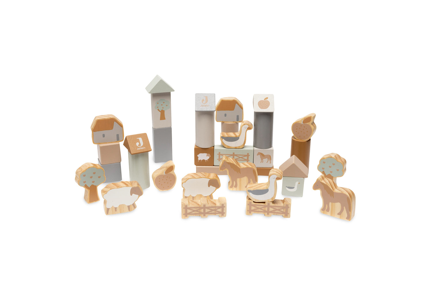 Jollein | Wooden Building Blocks Set - Farm animals