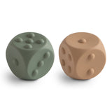 Mushie Dice Press Toy 2pack - Dried Thyme/Natural