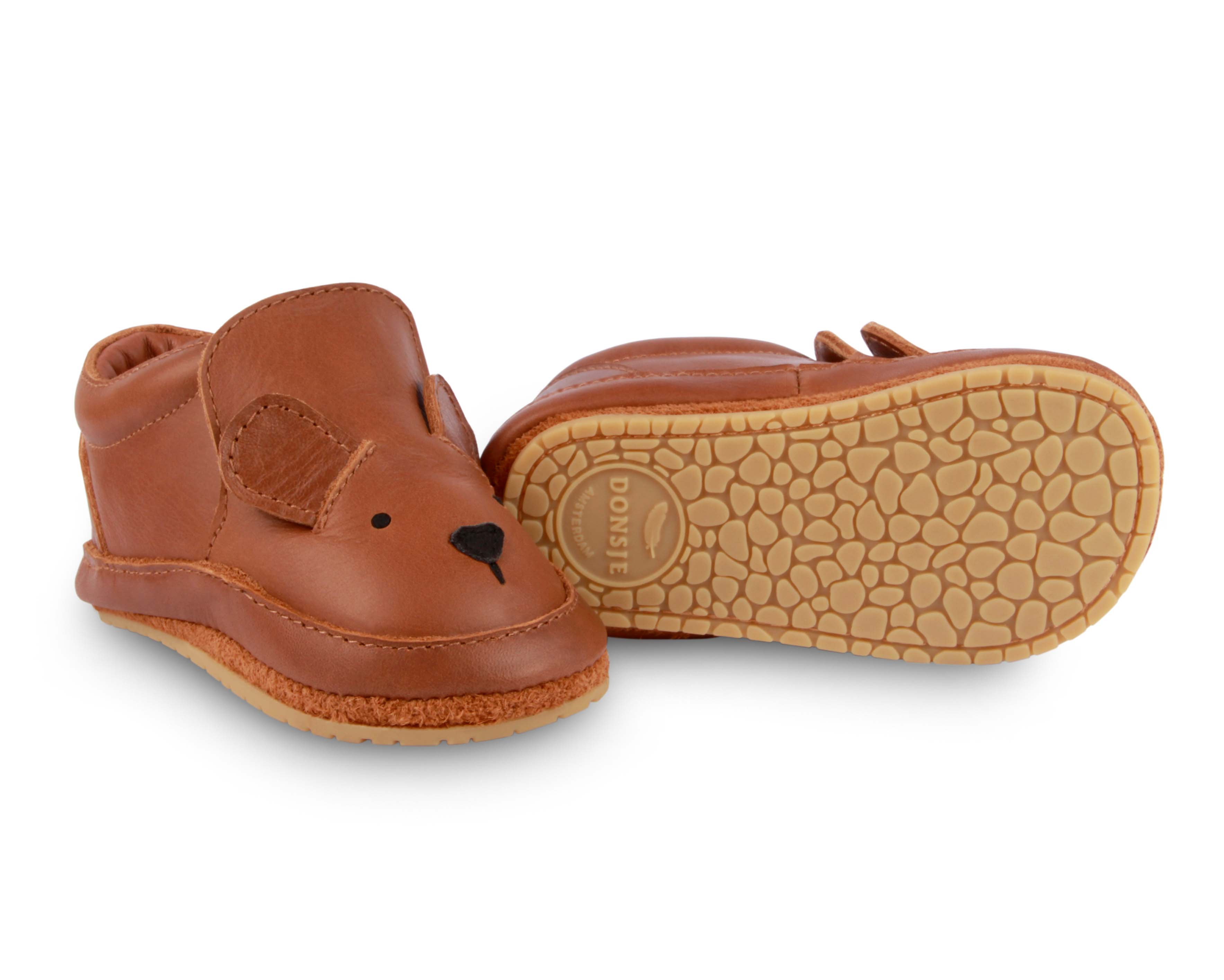 Donsje baby shoes arty bear leather cognac classic flexible rubber sole