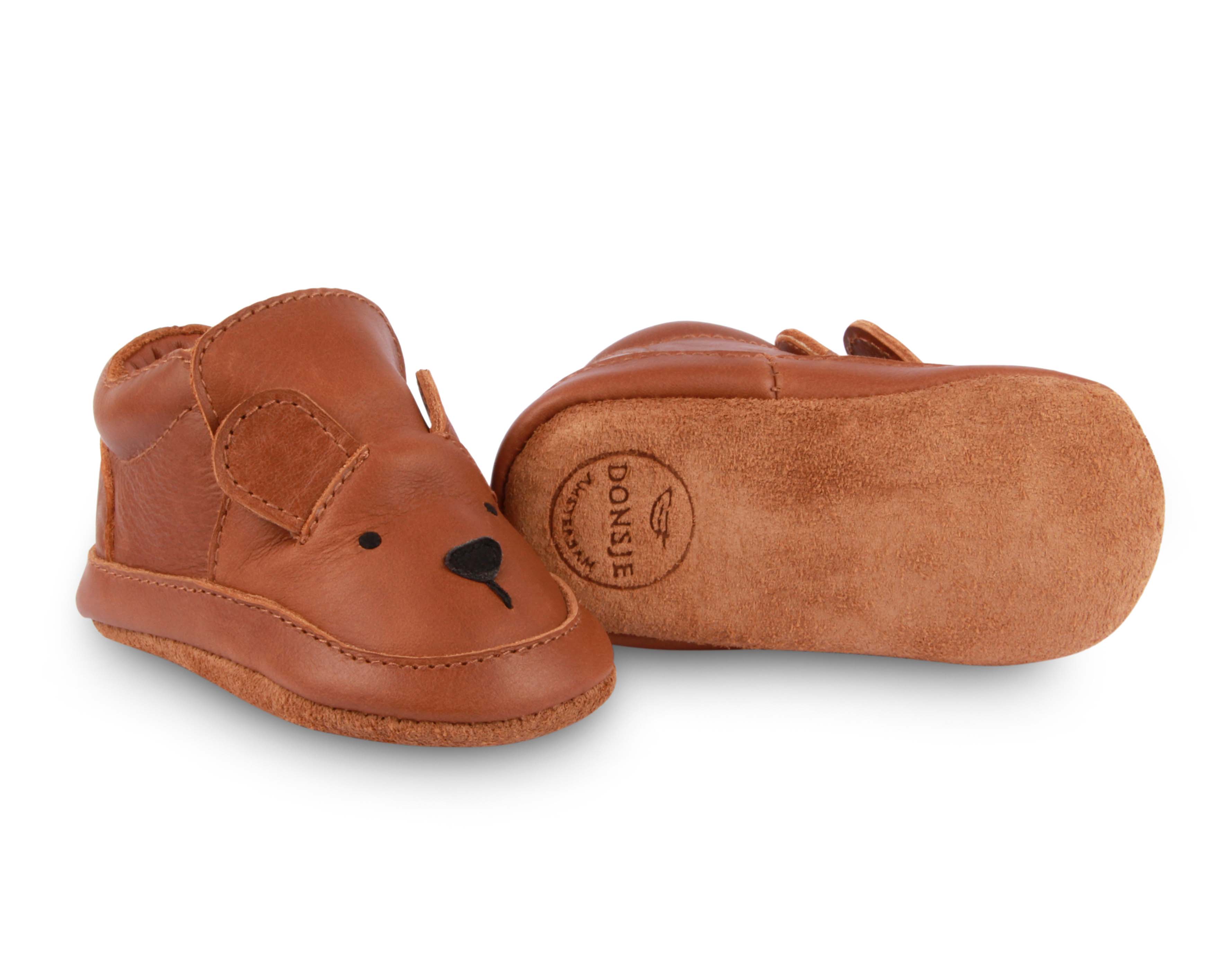 Donsje baby shoes arty bear leather cognac classic suede sole