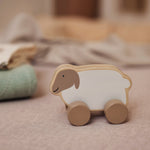 Jollein wooden toy car lamb on brown blanket