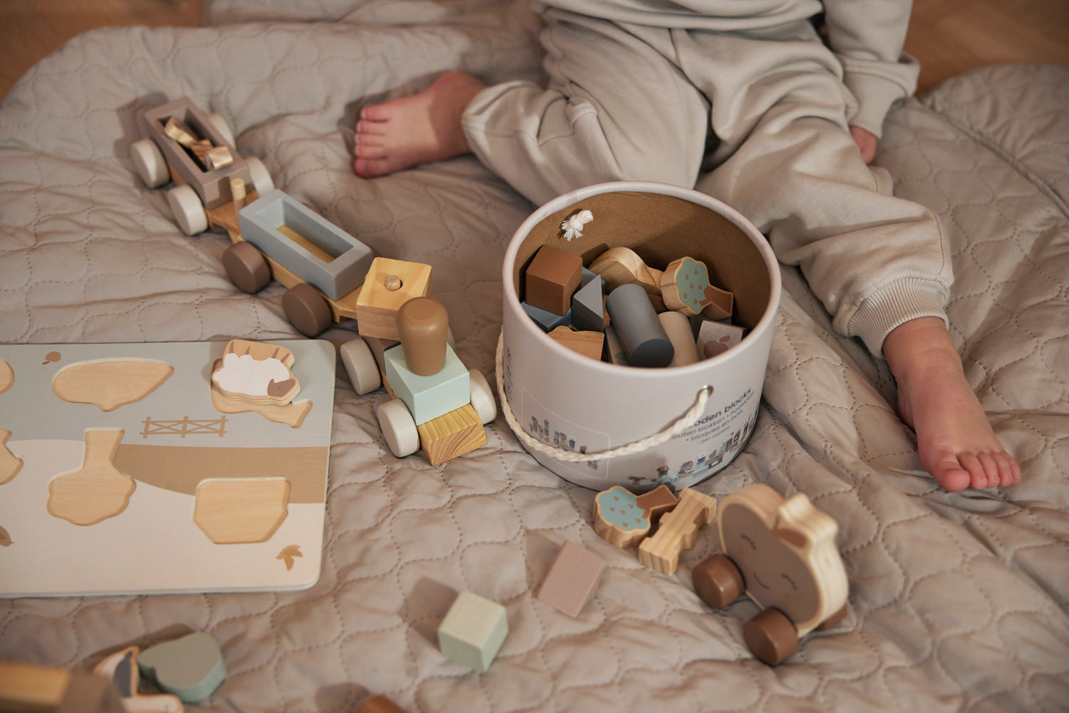 Jollein | Wooden Building Blocks Set - Farm in storage box