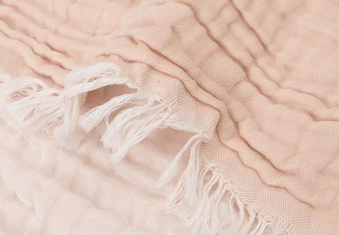 Jollein Muslin Blanket with Fringe 75x100cm Moonstone/Ivory close up