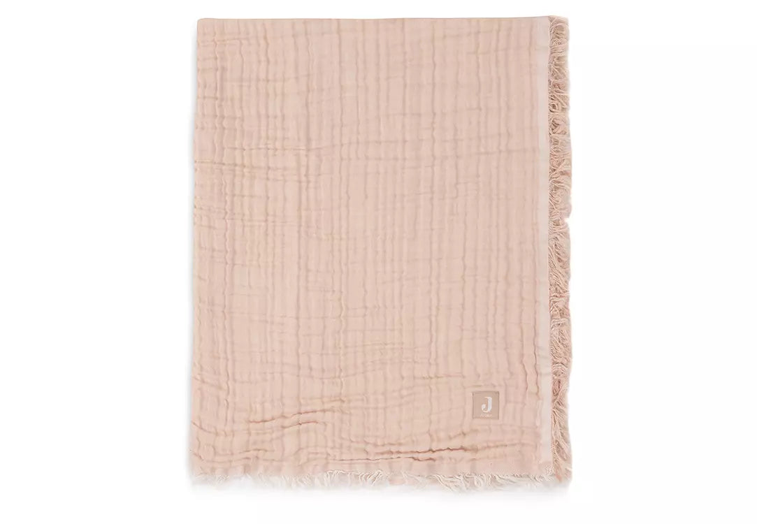 Jollein Muslin Blanket with Fringe 75x100cm Moonstone/Ivory