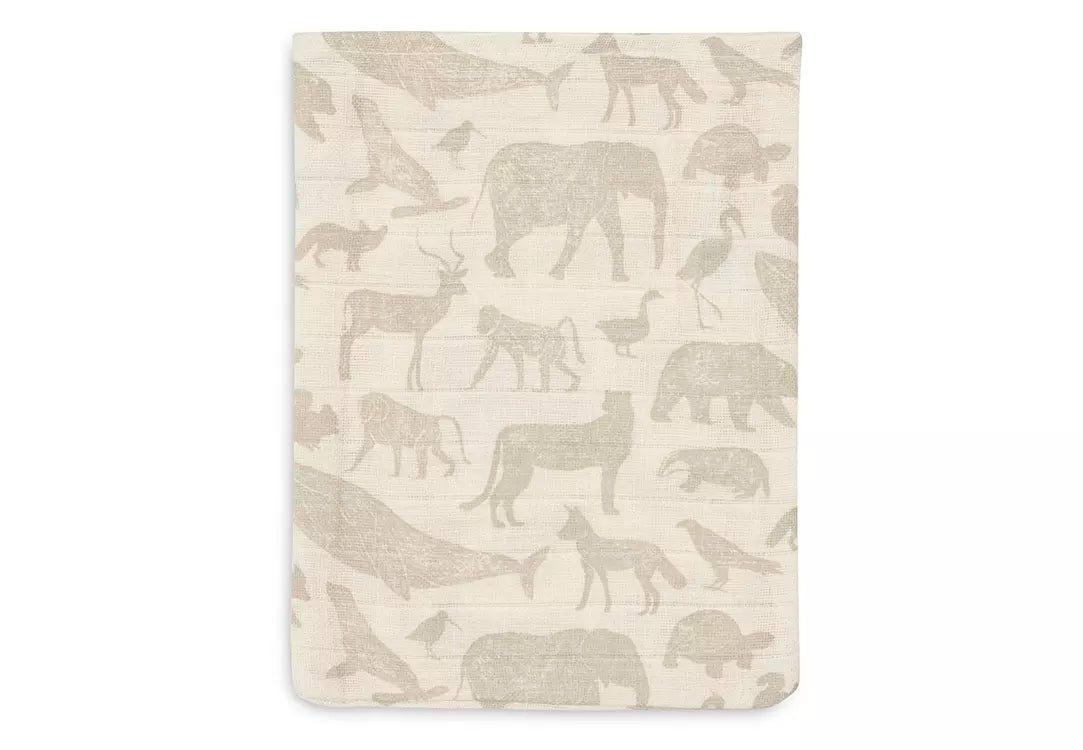 Jollein | Wash Cloth Muslin - Animals Olive Green (3pack) close up