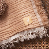 Jollein Muslin Blanket with Fringe 75x100cm Moonstone/Ivory detail 