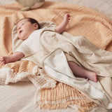 Baby on Jollein Muslin Blanket with Fringe 75x100cm Moonstone/Ivory