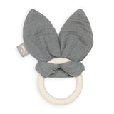 Jollein silicone teether with bunny ears in storm grey color