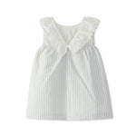 Dress ruffled collar off white blue stripes