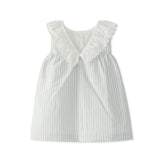Dress ruffled collar off white blue stripes