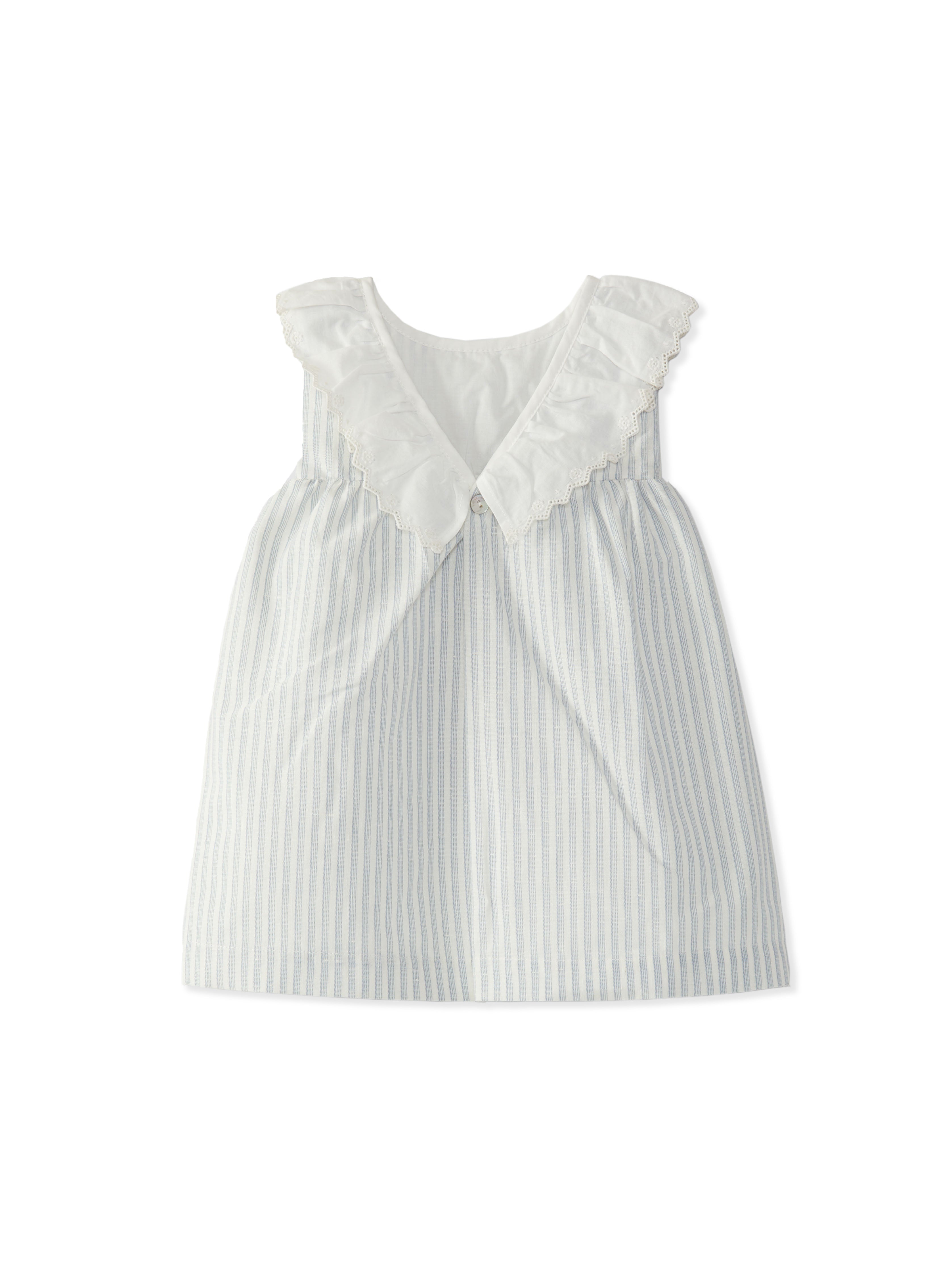 Dress ruffled collar off white blue stripes