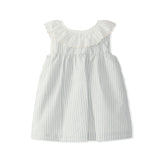 Dress ruffled collar off white blue stripes