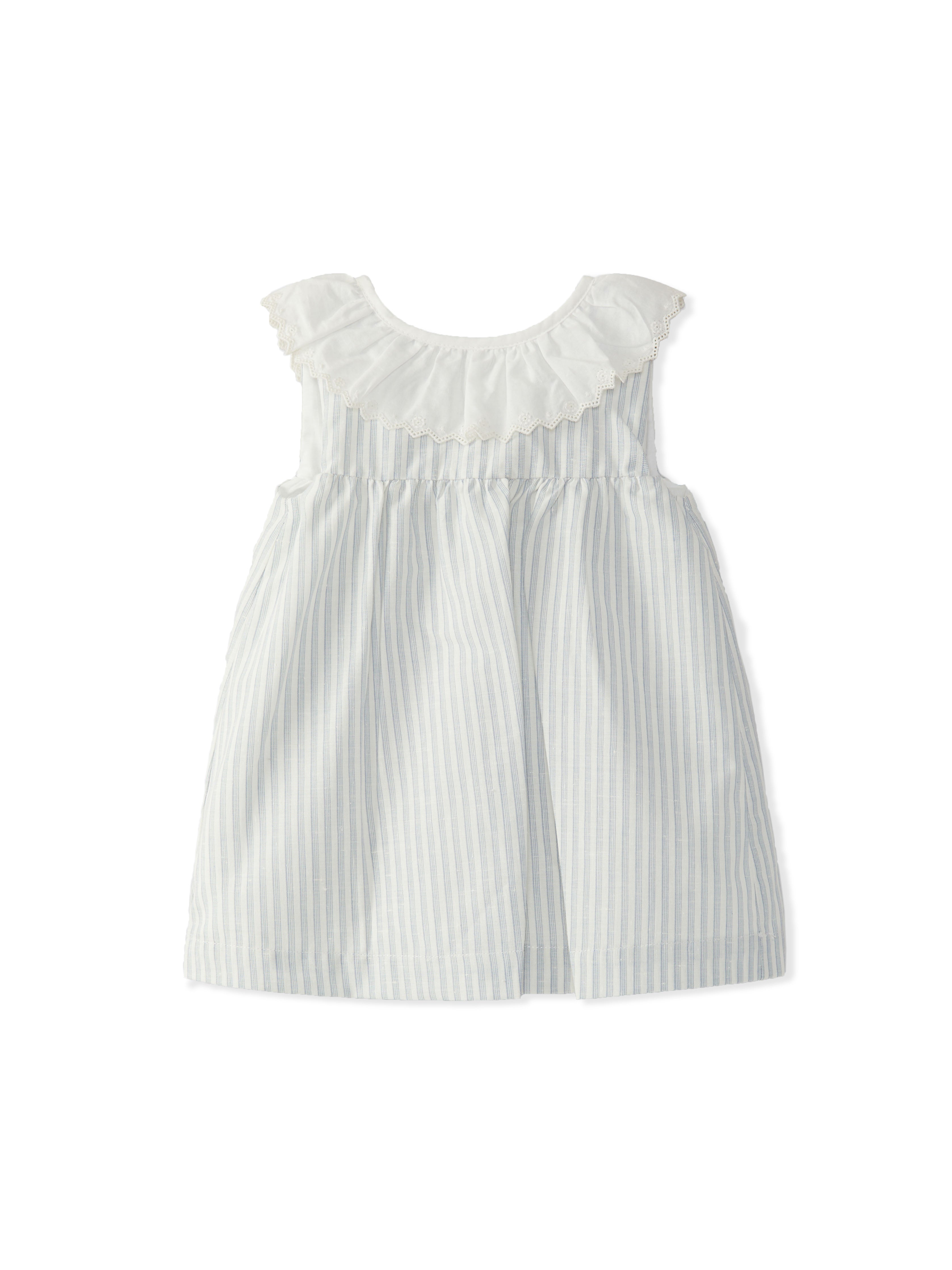 Dress ruffled collar off white blue stripes