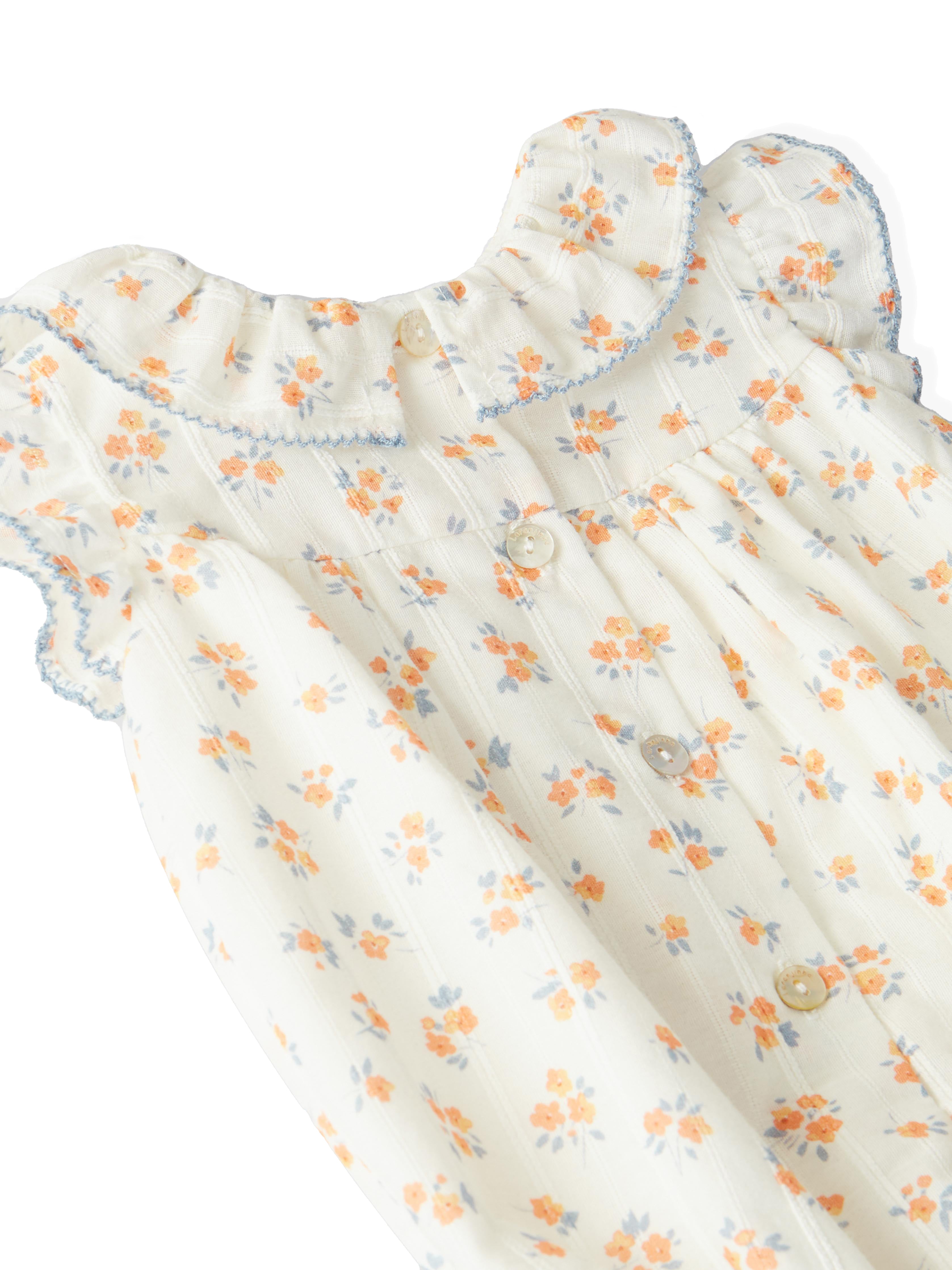Laranjinha romper shortie with coral flower print