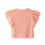 Laranjinha | T-shirt with embroidered sleeves - Coral