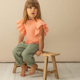 Laranjinha | T-shirt with embroidered sleeves - Coral