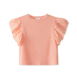 Laranjinha | T-shirt with embroidered sleeves - Coral