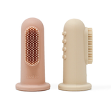 Mushie finger toothbrush blush shifting sand