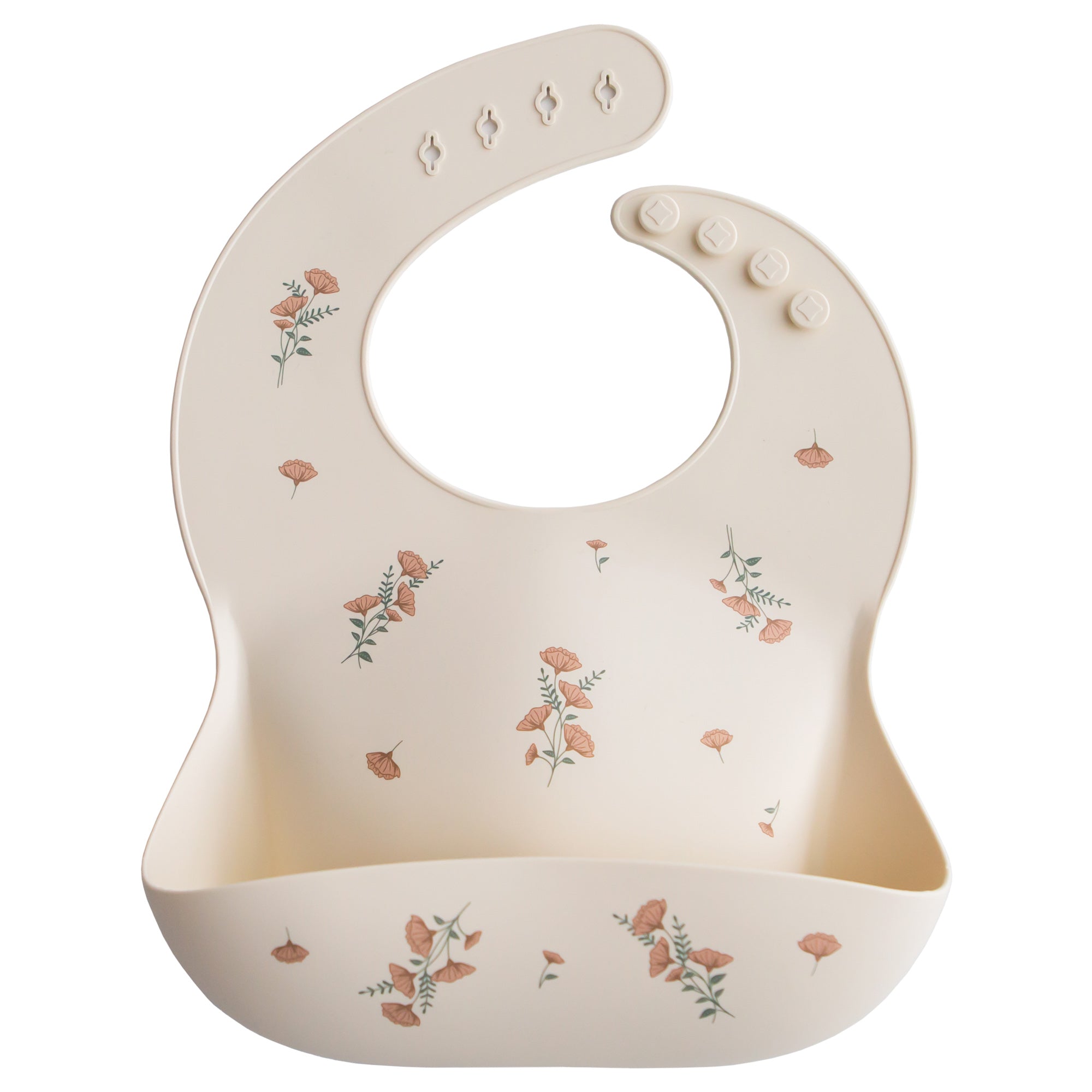 Mushie silicone bib pink flowers