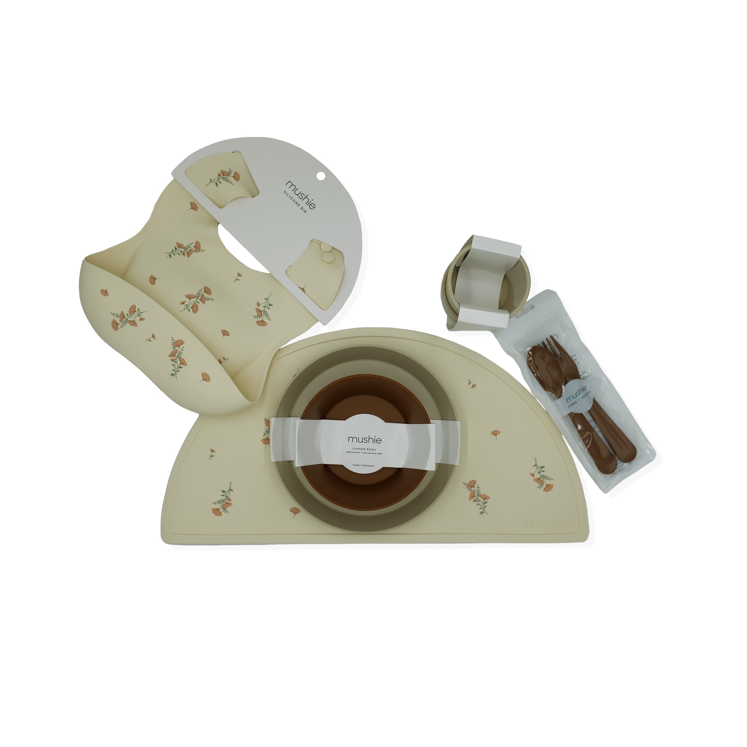 Mushie dinner set brown and cream