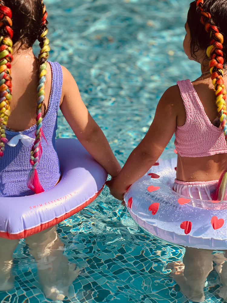 Swim Essentials 55cm Swim Ring  Lila Hearts Transparent 2 girls hand in hand