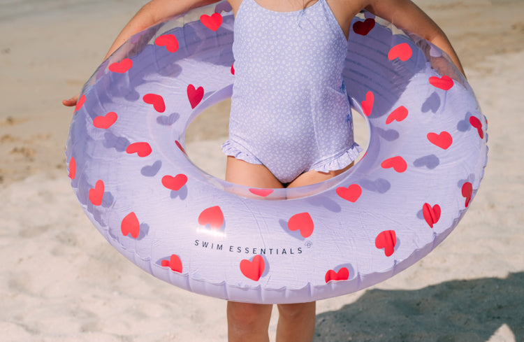 Swim Essentials 90cm Swim Ring Lilac Hearts Transparent