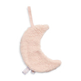 pale pink llama-shaped pacifier cloth made of soft teddy fabric with a loop for attaching to a pacifier