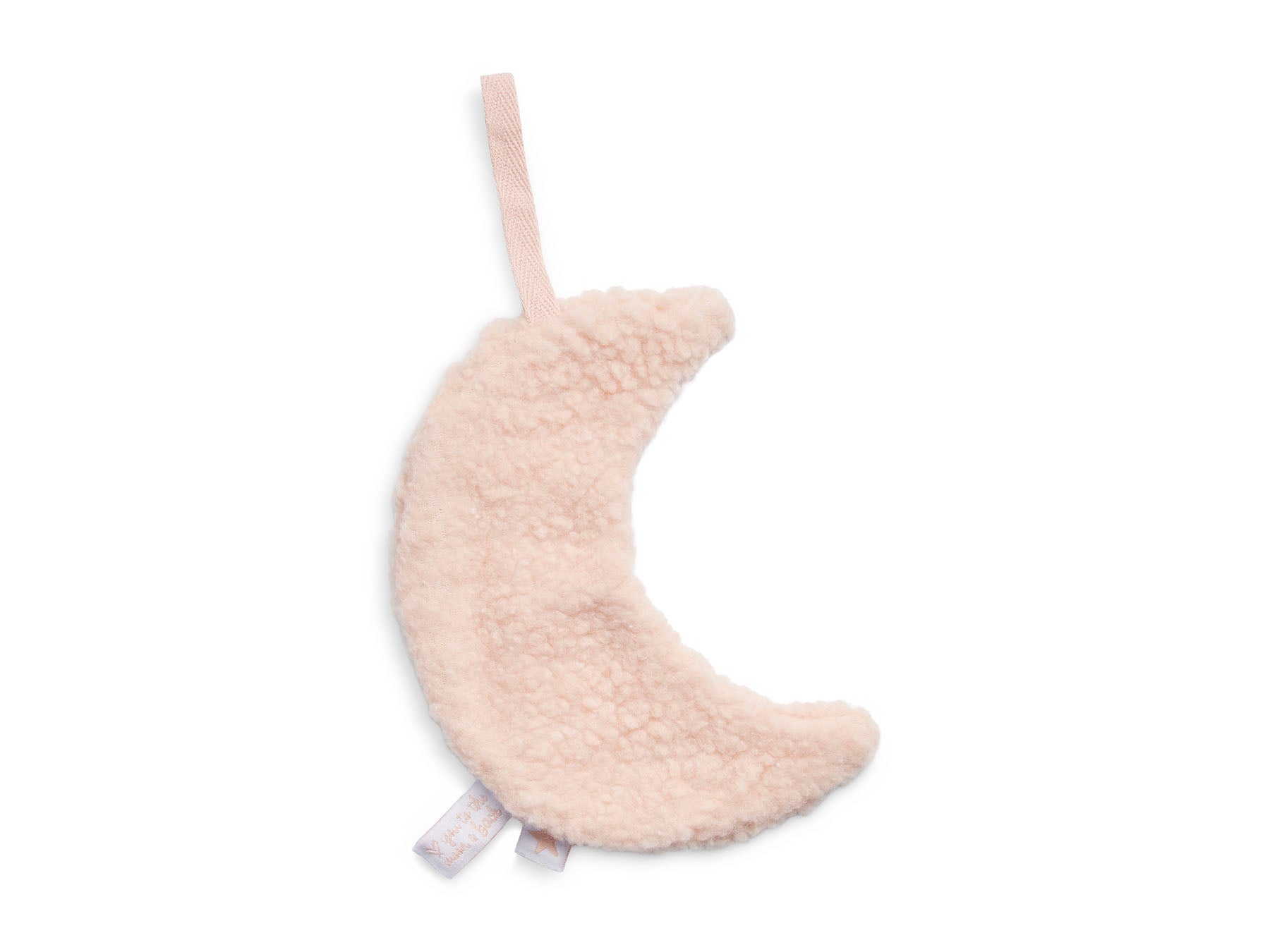  pale pink llama-shaped pacifier cloth made of soft teddy fabric with a loop for attaching to a pacifier