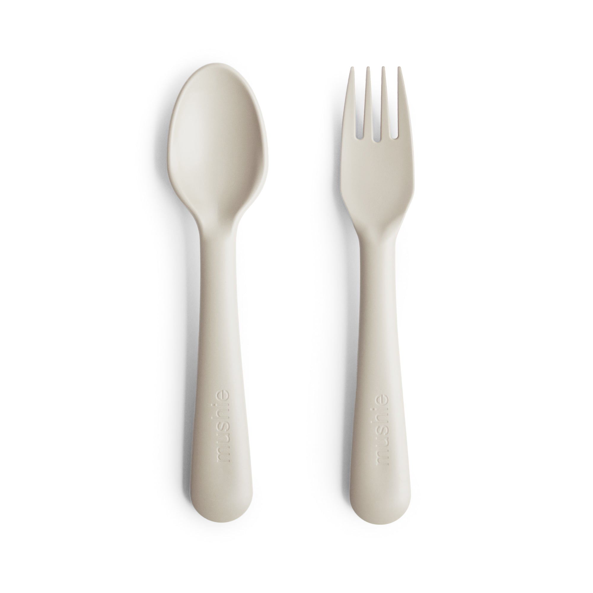 Mushie fork and spoon set ivory