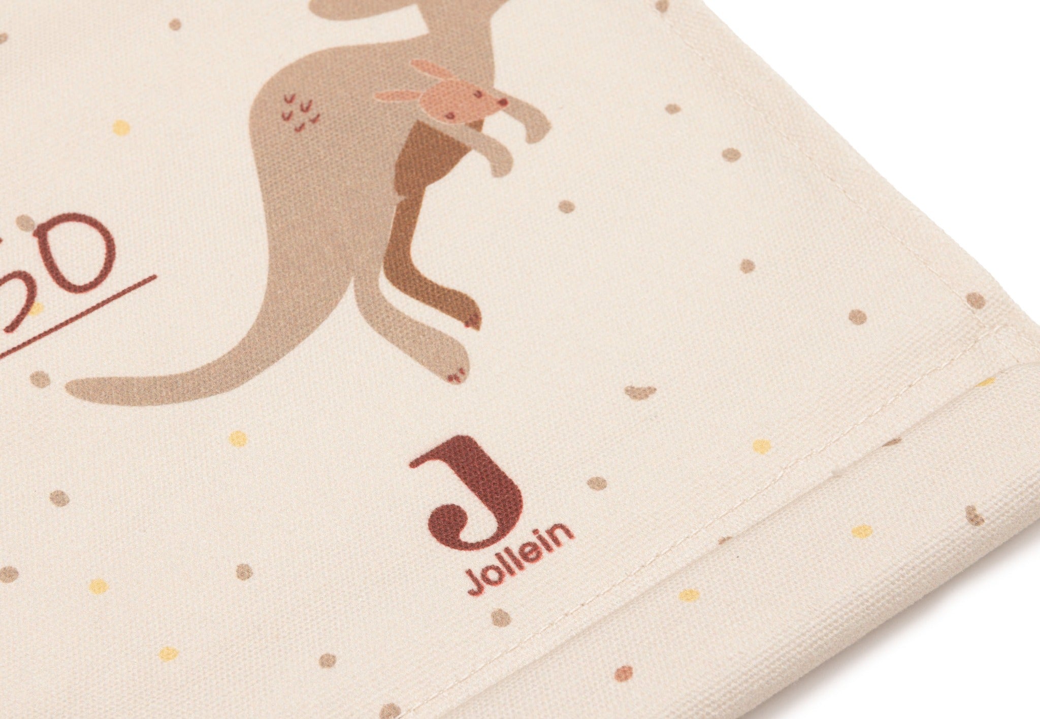 Jollein Kangaroots growth chart in cream, close-up of the kangaroo print and numbered scale