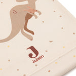 Jollein Kangaroots growth chart in cream, close-up of the kangaroo print and numbered scale