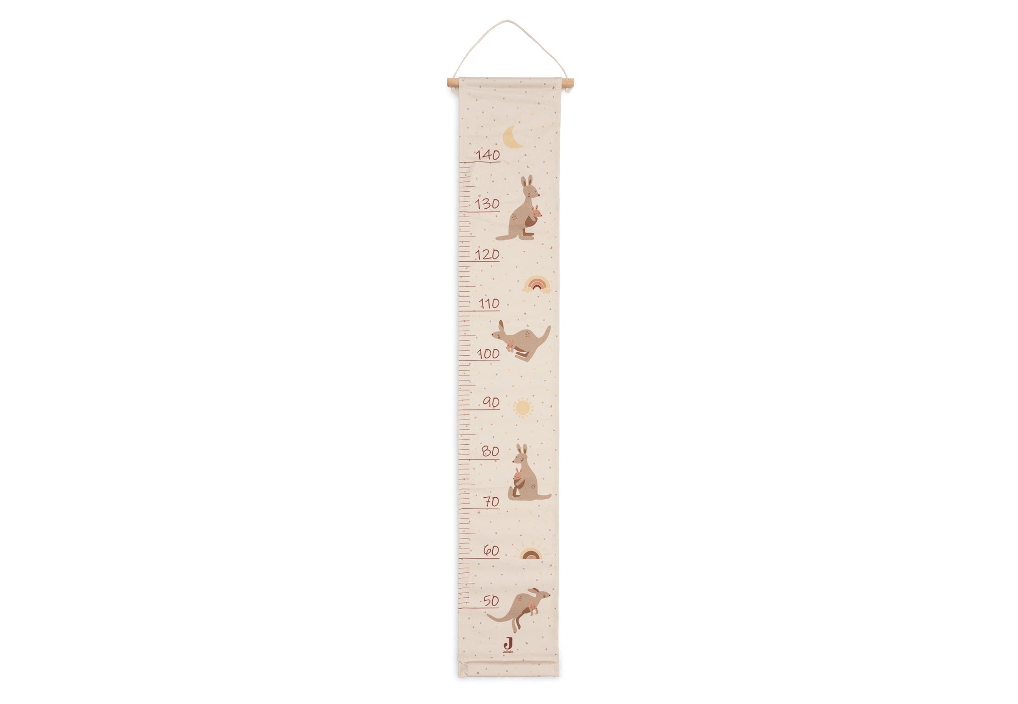 Jollein Kangaroots growth chart in cream with kangaroo illustrations, full view