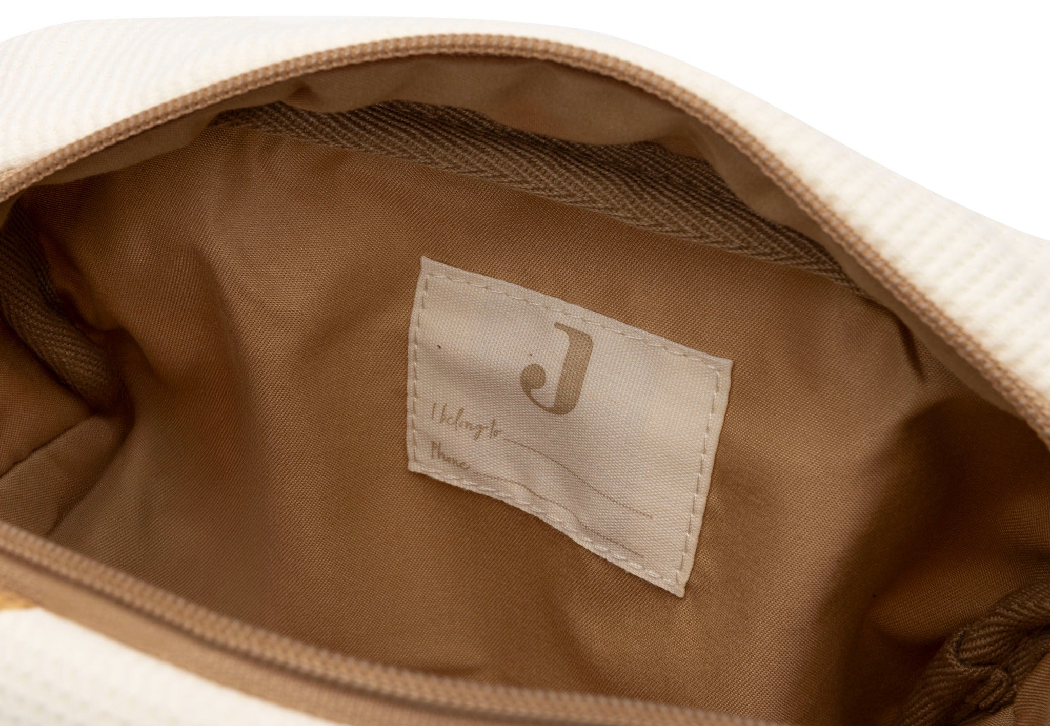 Jollein Little Waffle pouch in Mini Teddy Bear, open view showing the brown lining