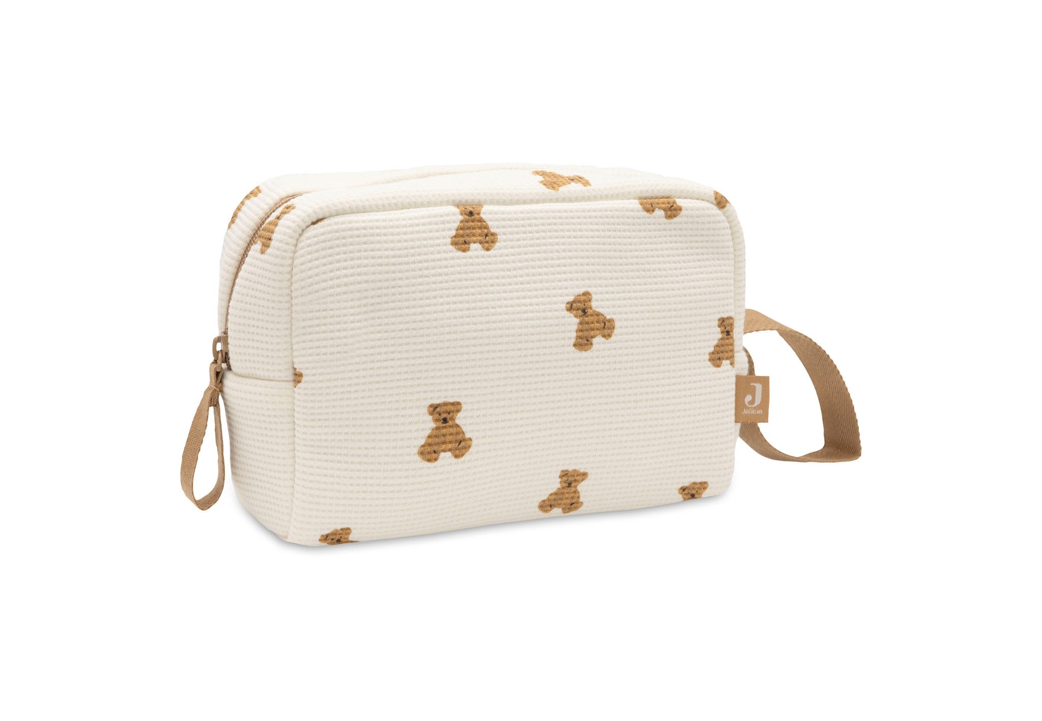 Jollein Little Waffle pouch in Mini Teddy Bear with cream waffle fabric and brown bear print