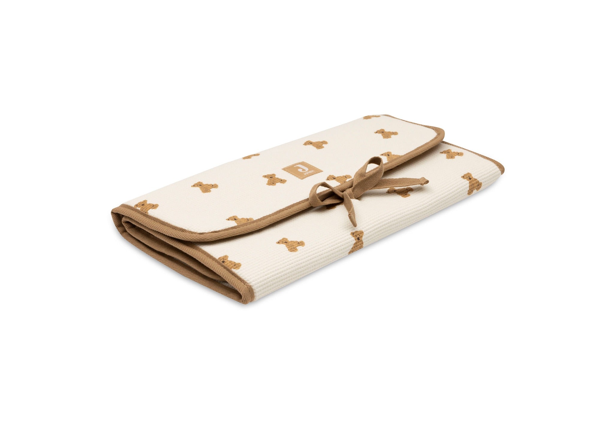 Jollein Little Waffle changing pad in Mini Teddy Bear, folded side view with ties