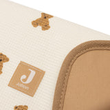 Jollein Little Waffle changing pad in Mini Teddy Bear, close-up of waffle fabric and brown edging