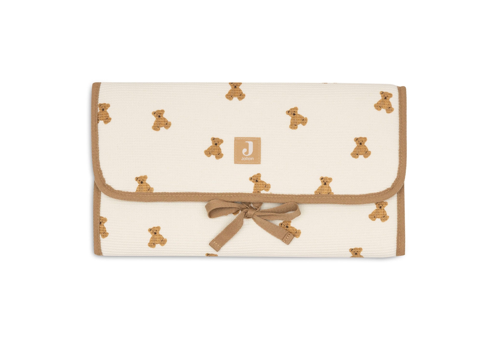 Jollein Little Waffle changing pad in Mini Teddy Bear, folded with tie fastening