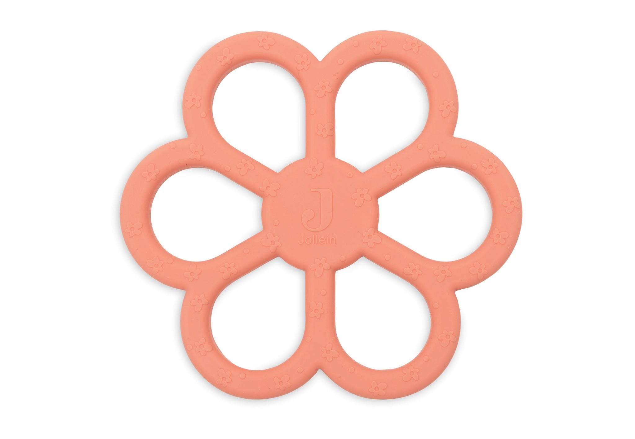 Jollein flower-shaped silicone teething ring in Coral Rose