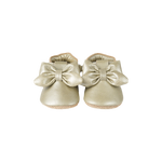 Donsje Celie baby shoes in Champagne Metallic Leather with bow details, front view