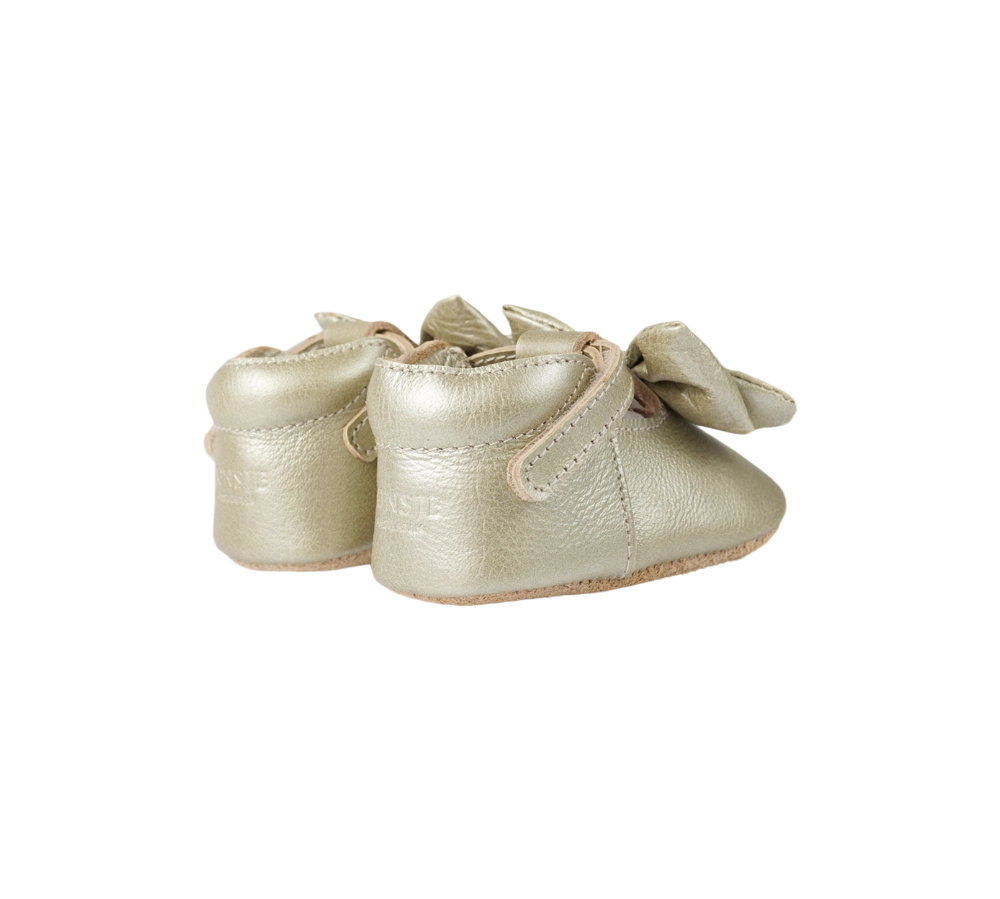 Donsje Celie baby shoes in Champagne Metallic Leather, rear view