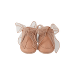 Donsje Lonny baby sneakers in Rose Dawn Classic Leather, with chiffon bows, front view