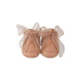 Donsje Lonny baby sneakers in Rose Dawn Classic Leather, with chiffon bows, front view