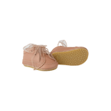 Donsje Lonny baby sneakers in Rose Dawn Classic Leather, side view showing the textured sole