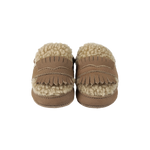 Donsje Nolin baby loafers in Truffle Nubuck, with fringe details, front view