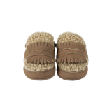 Donsje Nolin baby loafers in Truffle Nubuck, with fringe details, front view