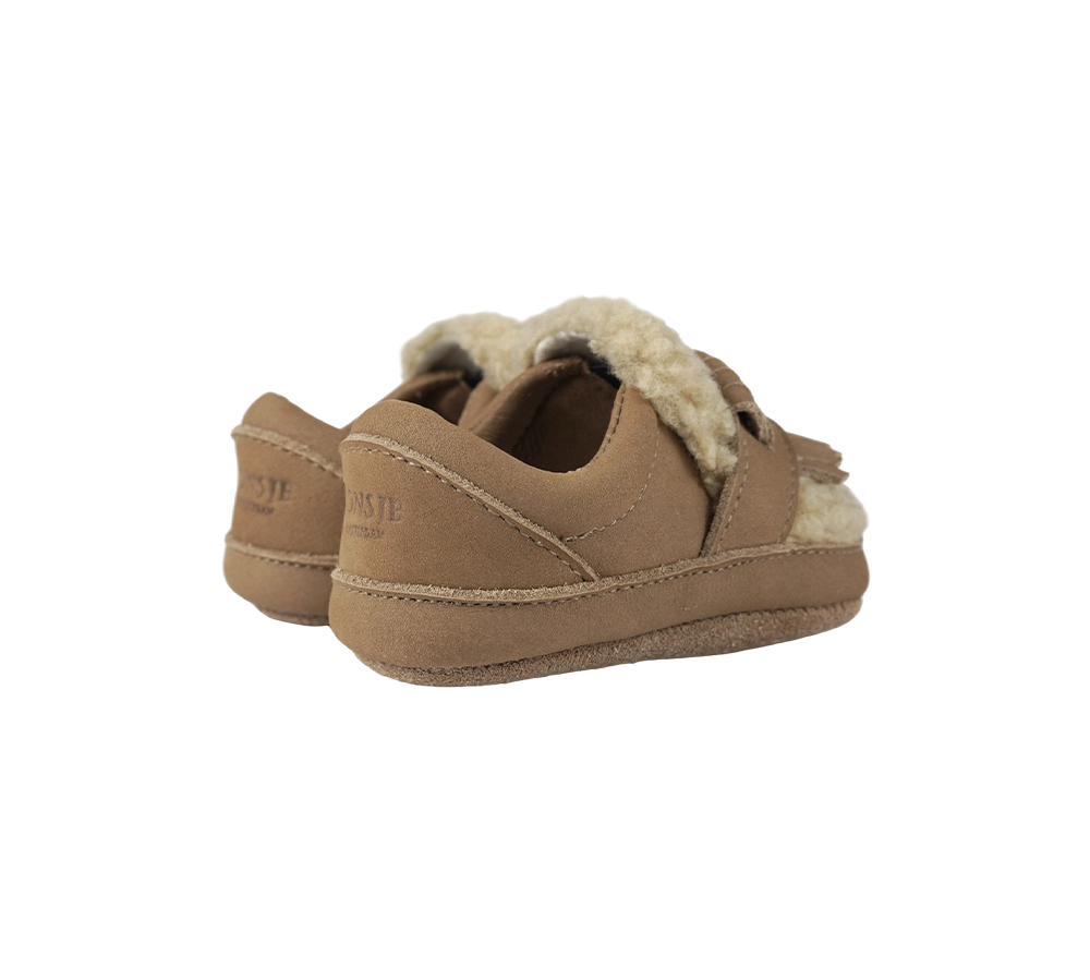 Donsje Nolin baby loafers in Truffle Nubuck, rear view