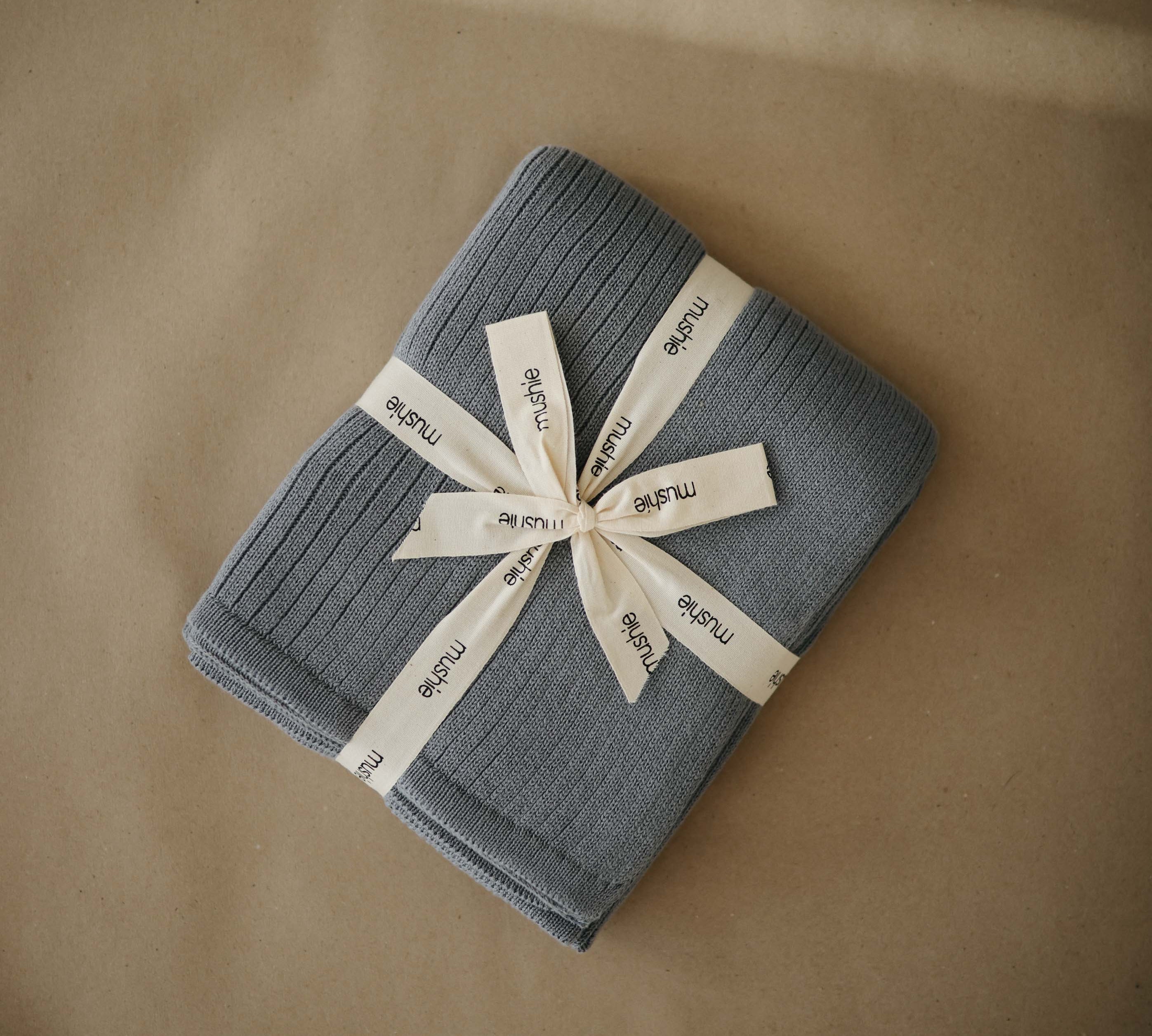 Mushie | Knitted Baby Blanket Ribbed - Gray Melange